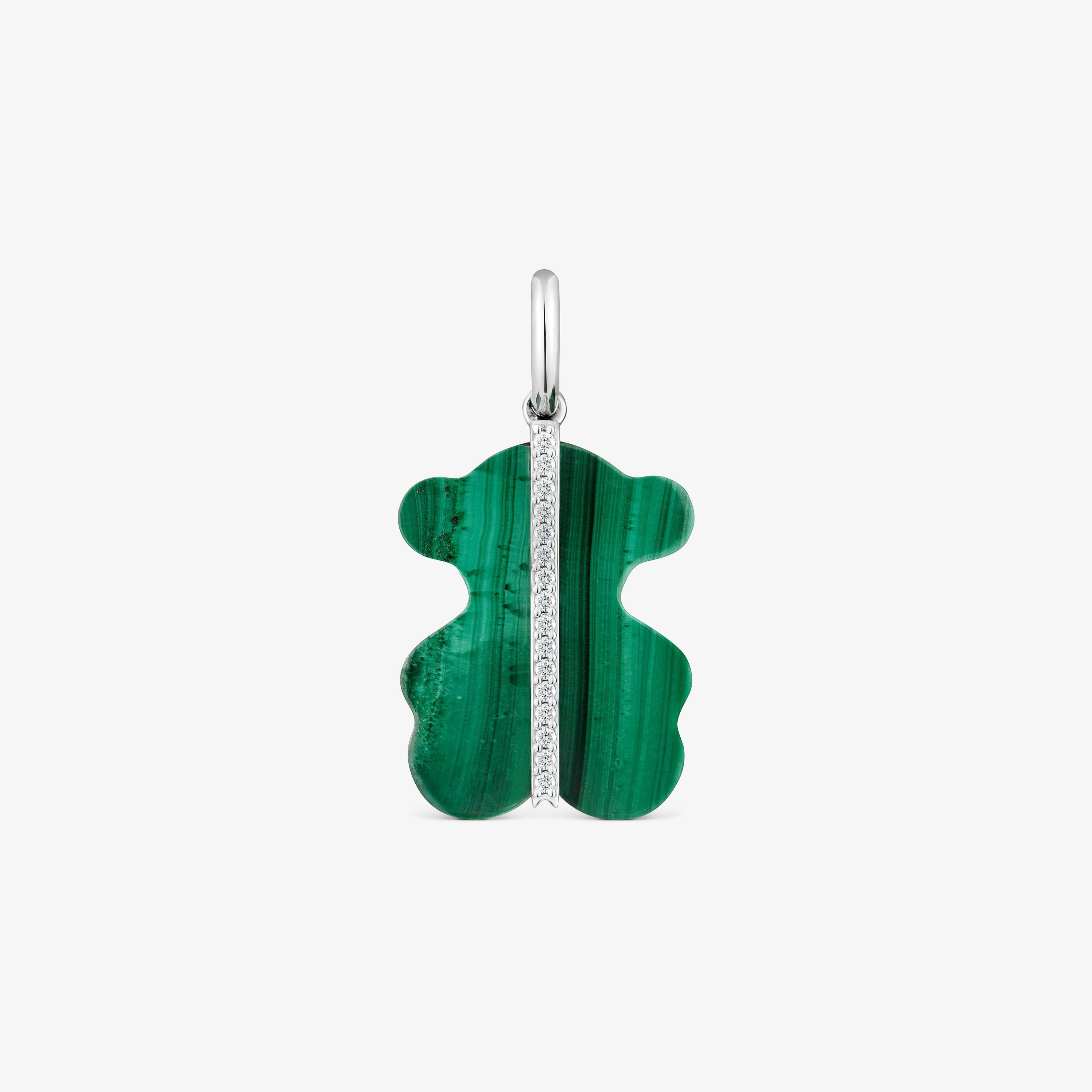 Bear Pendant with diamonds, malachite and 14K white gold Sweet Dolls