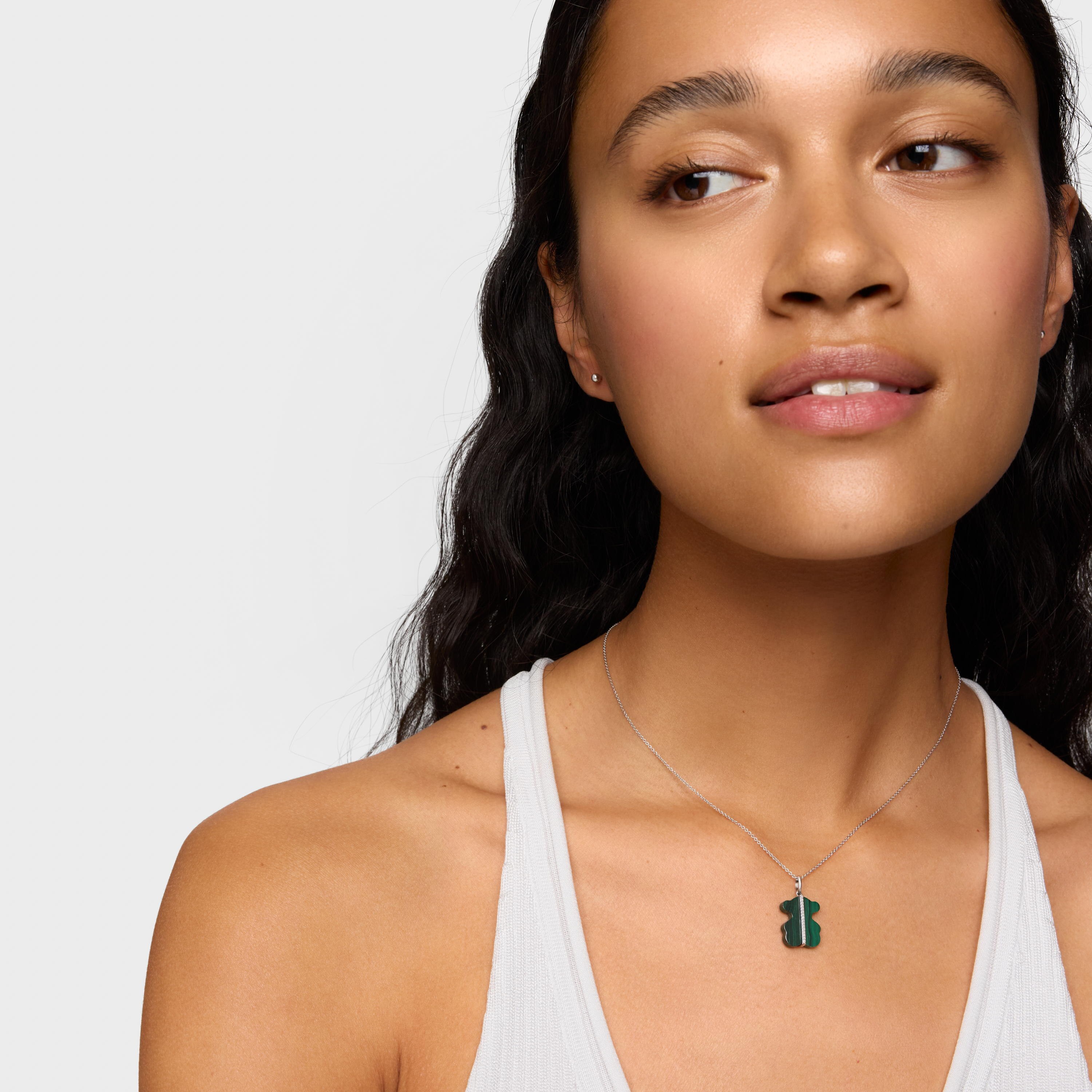 Bear Pendant with diamonds, malachite and 14K white gold Sweet Dolls