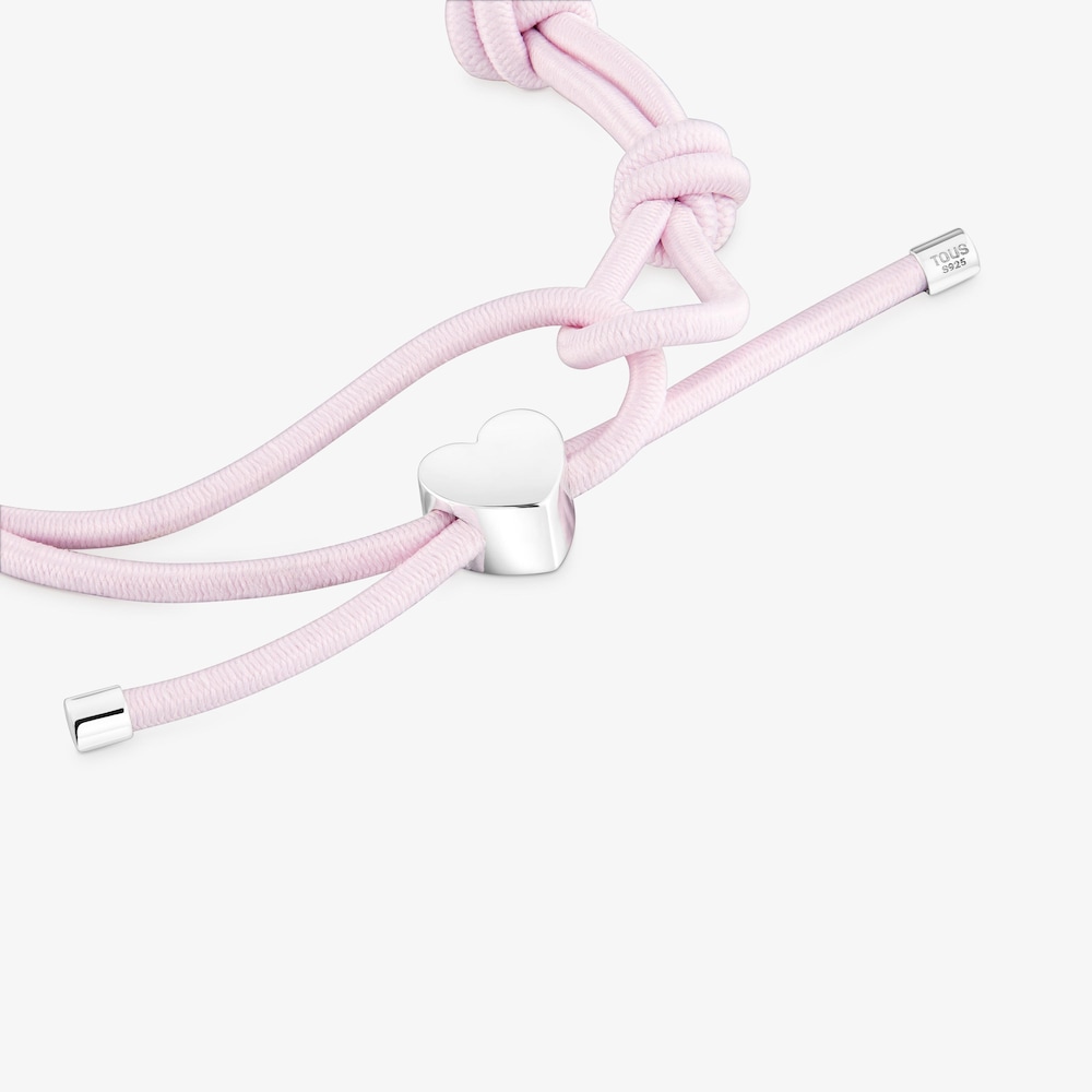 Pink elastic Bracelet and silver heart Sweet Dolls