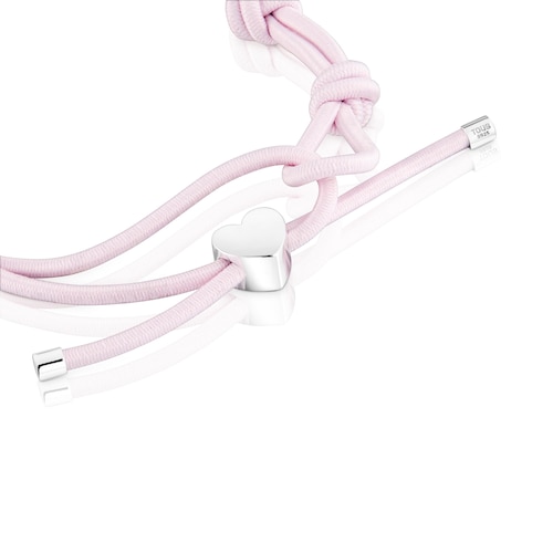 Pink elastic Bracelet and silver heart Sweet Dolls