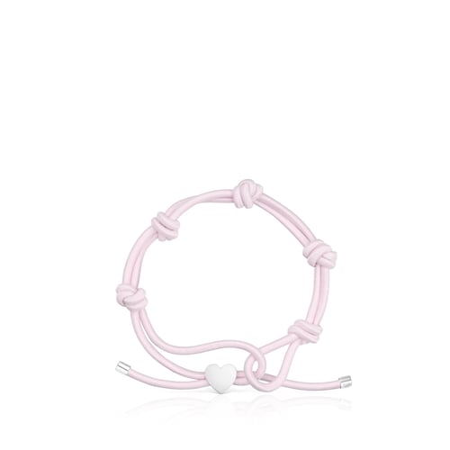 Pink elastic Bracelet and silver heart Sweet Dolls