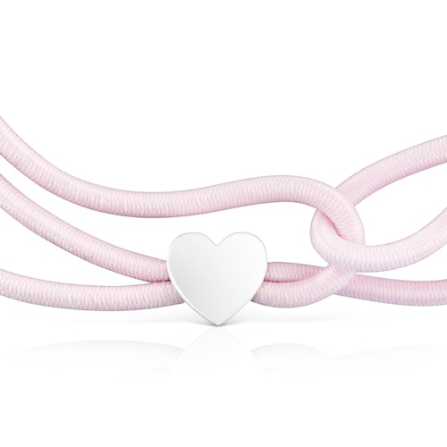 Pink elastic Bracelet and silver heart Sweet Dolls