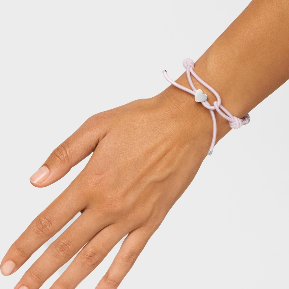 Pink elastic Bracelet and silver heart Sweet Dolls