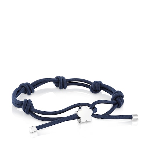 Pulsera elástica azul y flor de plata Sweet Dolls