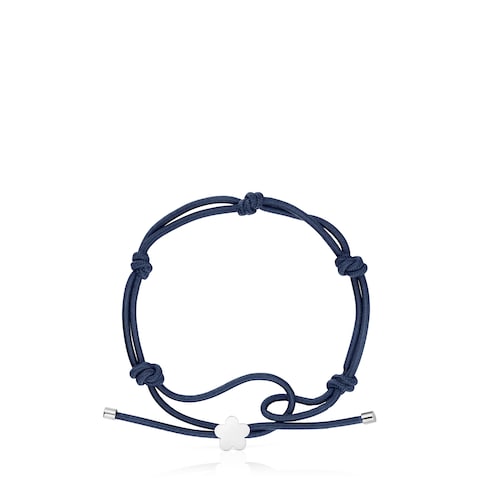 Pulsera elástica azul y flor de plata Sweet Dolls