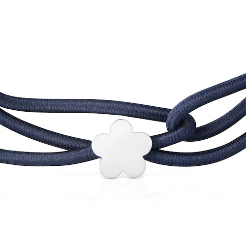 Pulsera elástica azul y flor de plata Sweet Dolls