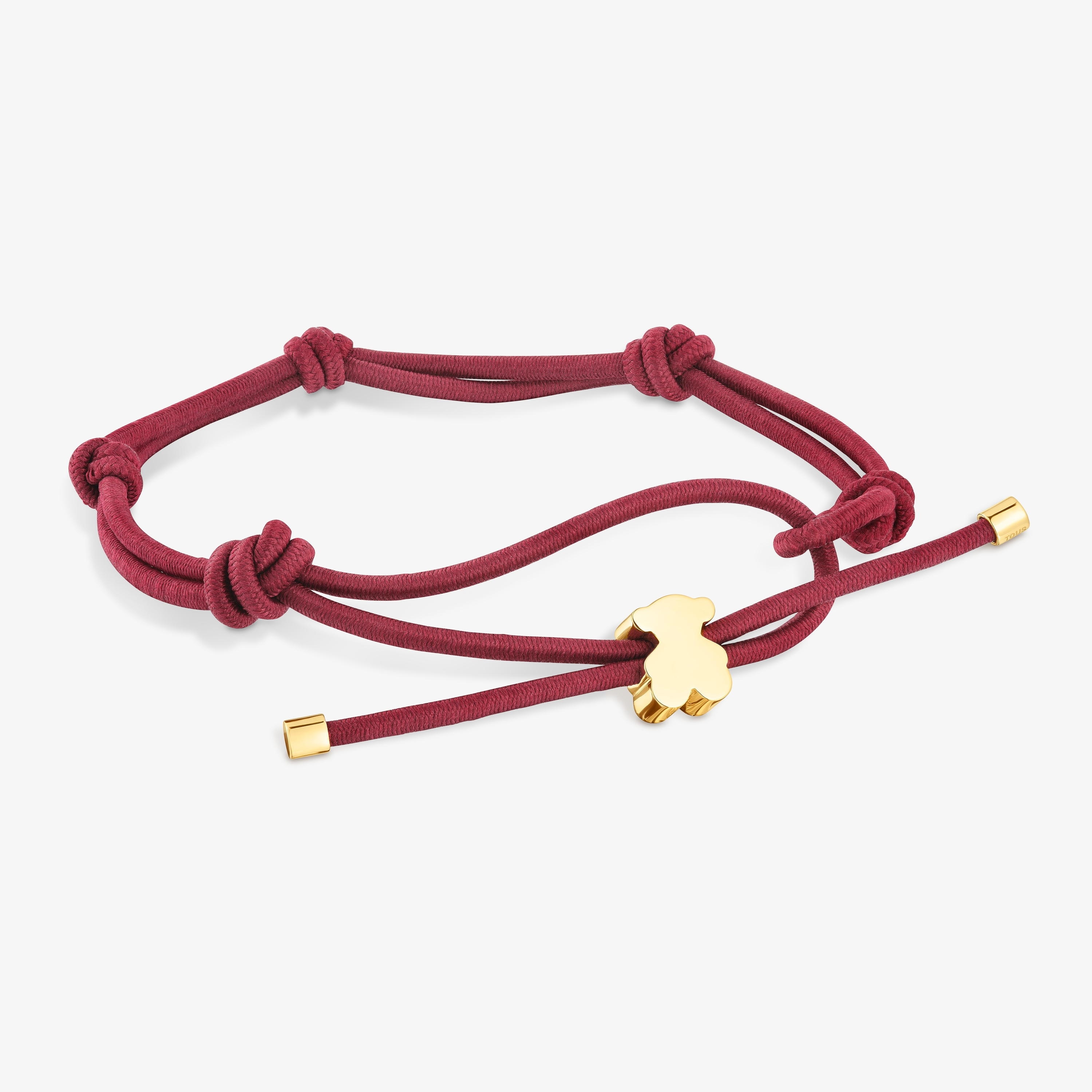 Burgundy-colored elastic Bracelet and bear with 18K gold vermeil