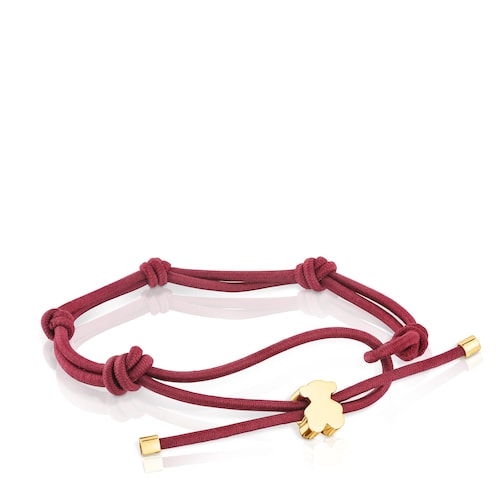 Burgundycolored elastic Bracelet and bear with 18kt gold plating over silver Sweet Dolls