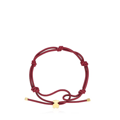 Burgundycolored elastic Bracelet and bear with 18kt gold plating over silver Sweet Dolls
