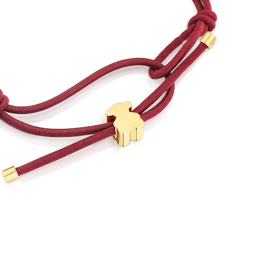 Burgundycolored elastic Bracelet and bear with 18kt gold plating over silver Sweet Dolls