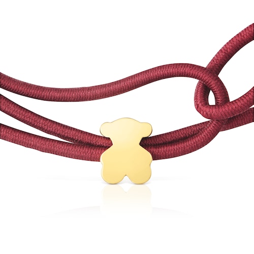 Burgundycolored elastic Bracelet and bear with 18kt gold plating over silver Sweet Dolls