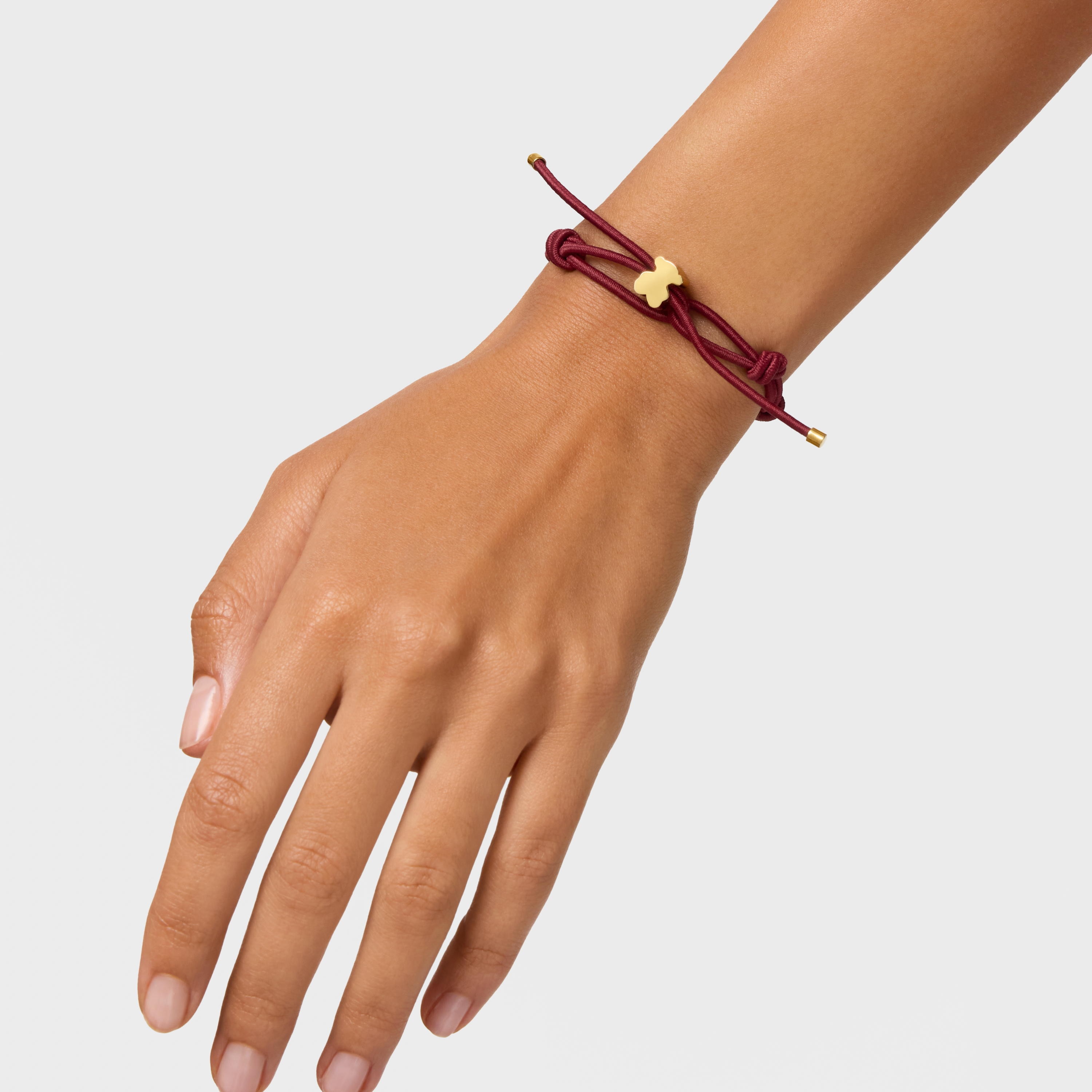 Burgundy-colored elastic Bracelet and bear with 18K gold vermeil
