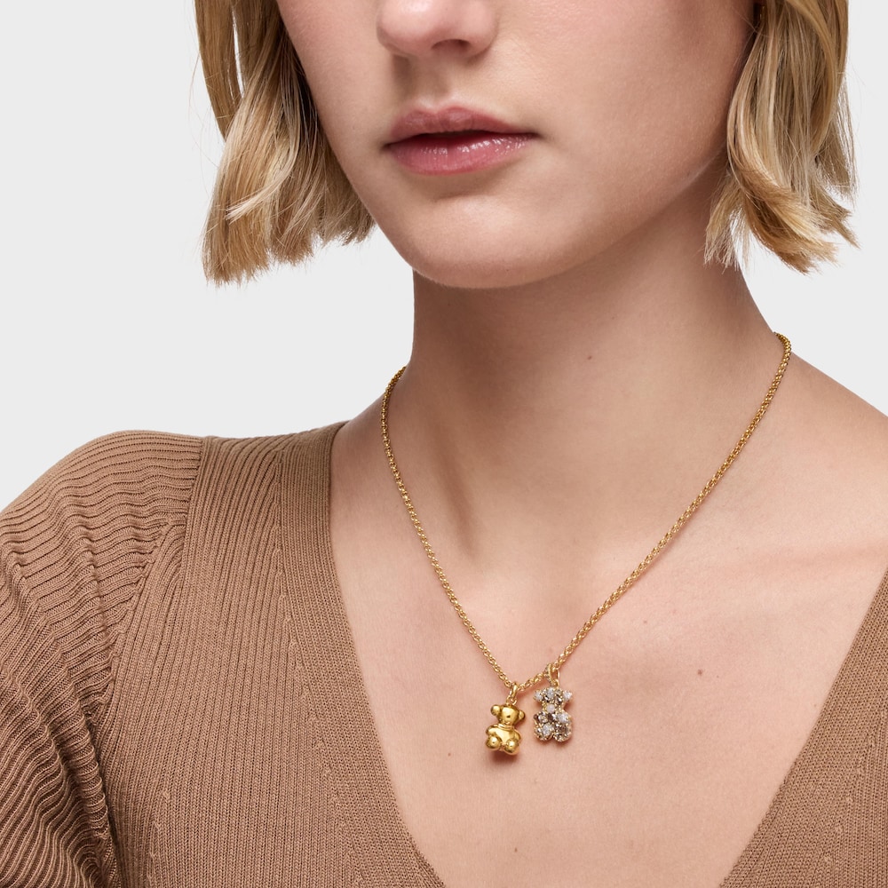 Anh&auml;nger TOUS Sweet 40s mit B&auml;renmotiv aus 18&nbsp;kt vergoldetem Silber mit Diamanten