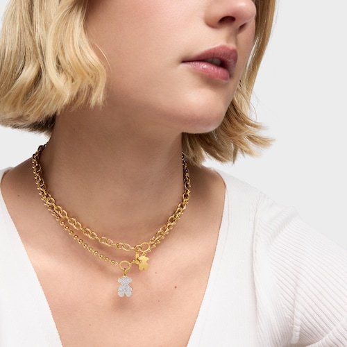 Colgante oso con baño de oro 18 kt sobre plata y diamantes Sweet Dolls