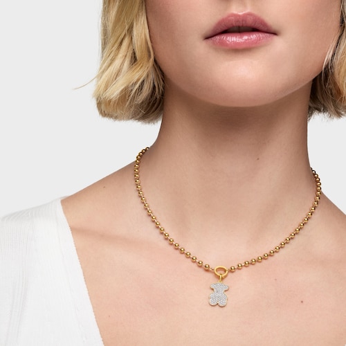 Colgante oso con baño de oro 18 kt sobre plata y diamantes Sweet Dolls