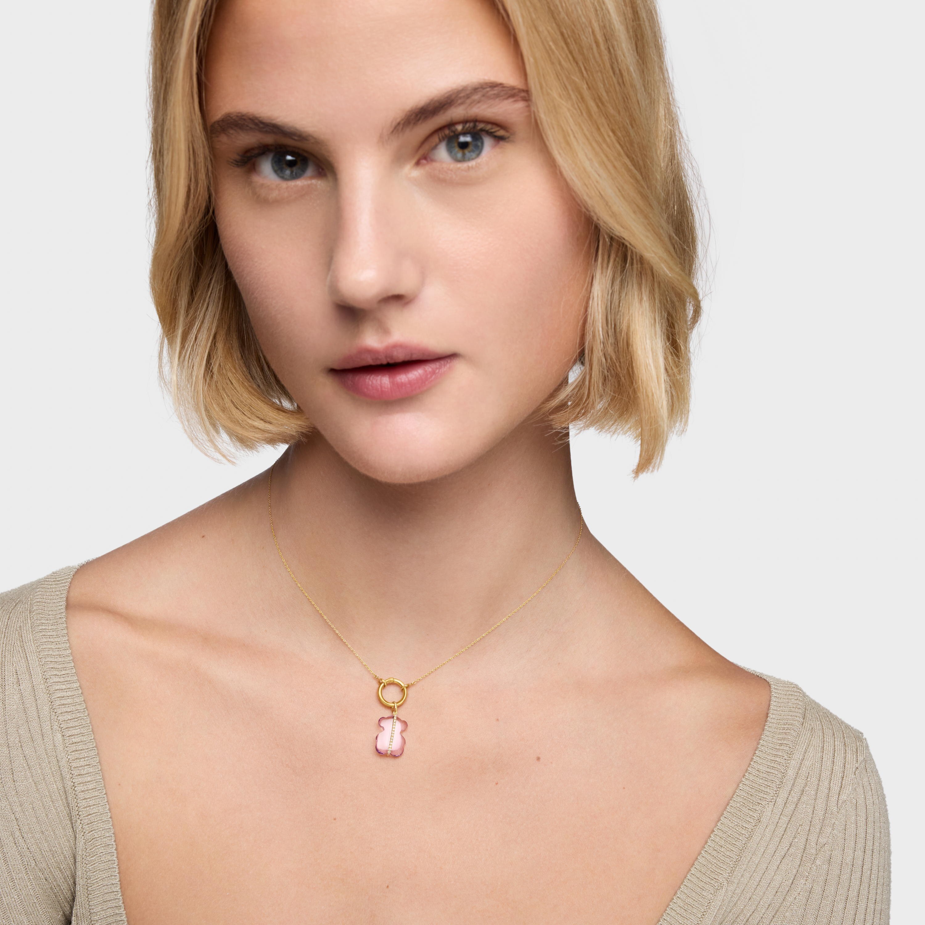 Bear Pendant with diamonds, amethyst and 14K solid gold Sweet Dolls