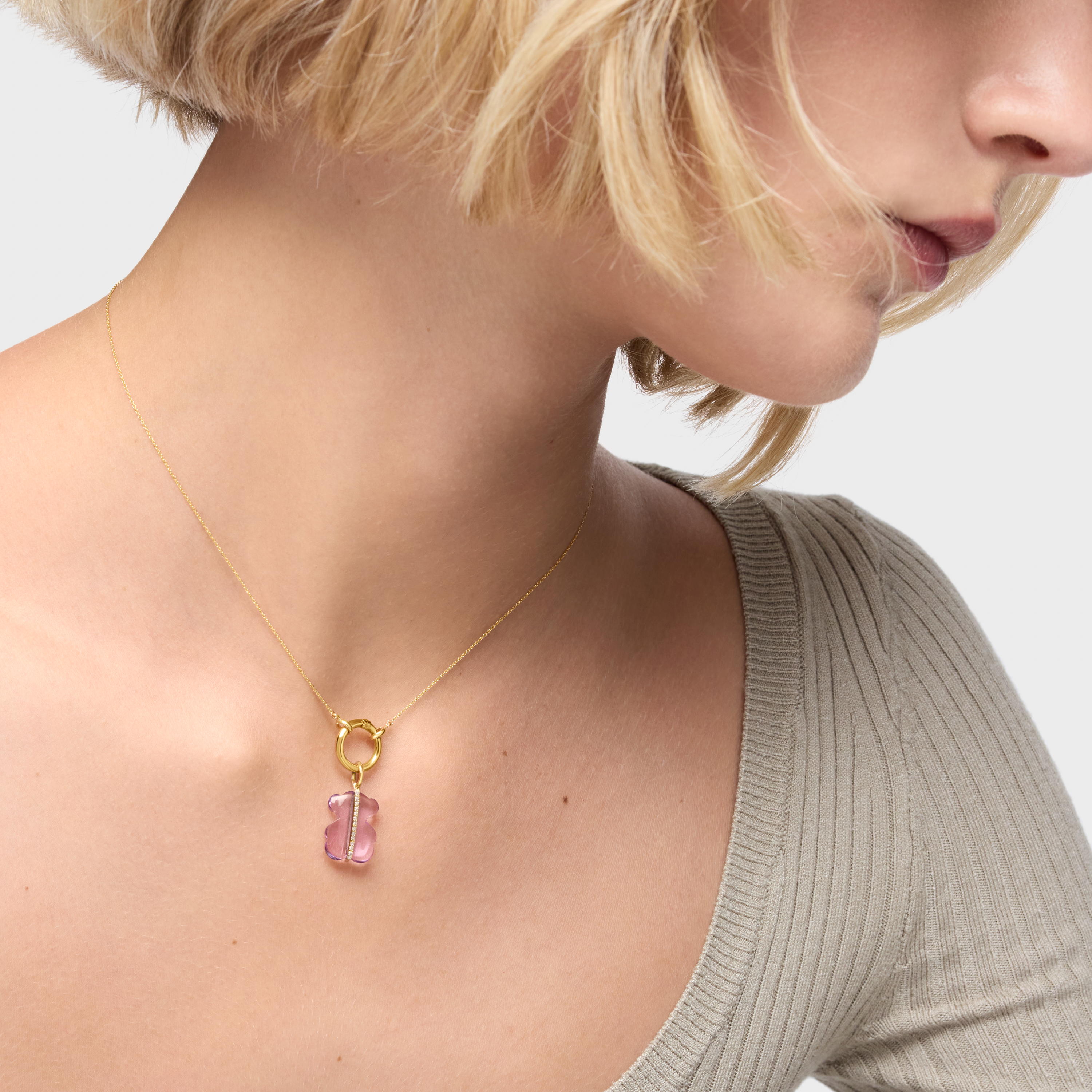 Bear Pendant with diamonds, amethyst and 14K solid gold Sweet Dolls
