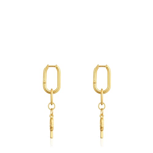 Pendientes de aro largos con baño de oro 18 kt sobre plata TOUS MANIFESTO