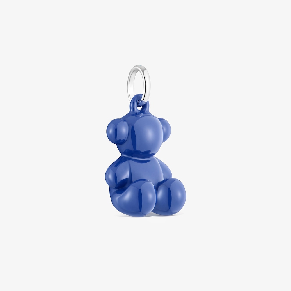 Colgante oso de plata y cer&aacute;mica azul marino Bold Bear