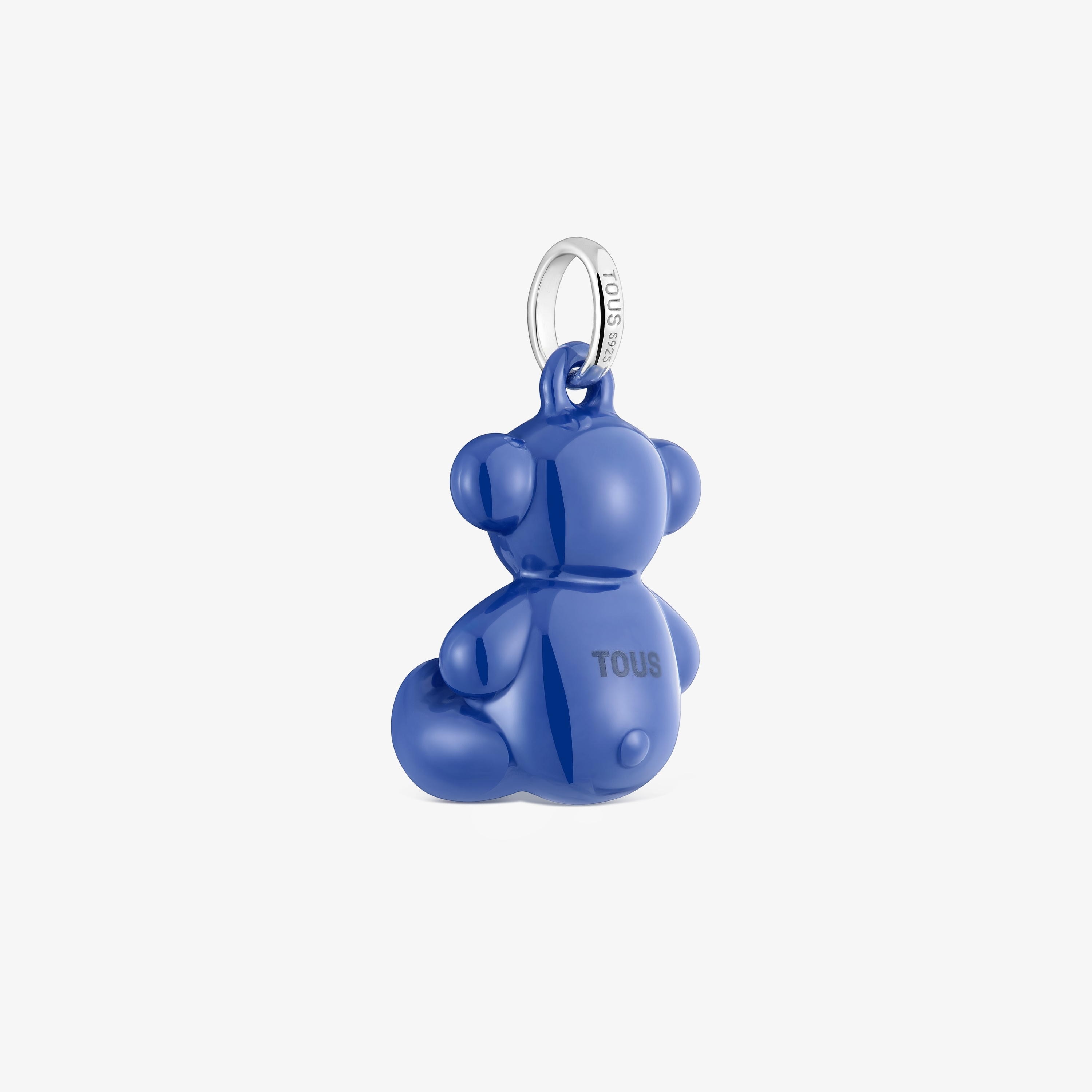 Silver and navy blue ceramic Bear pendant Bold Bear