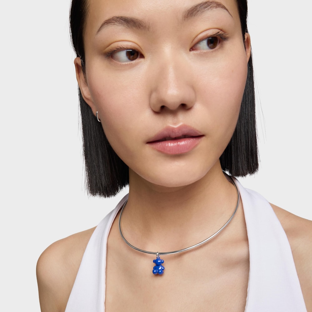 Colgante oso de plata y cer&aacute;mica azul marino Bold Bear