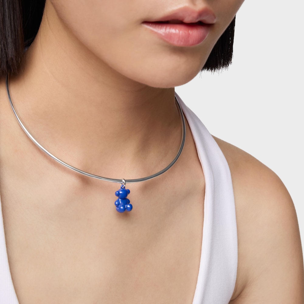 Colgante oso de plata y cer&aacute;mica azul marino Bold Bear