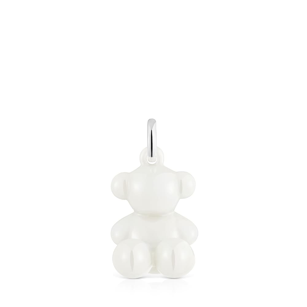 Silver and white ceramic Bear pendant Bold Bear