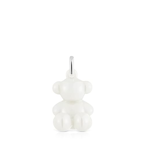 Silver and white ceramic Bear pendant Bold Bear