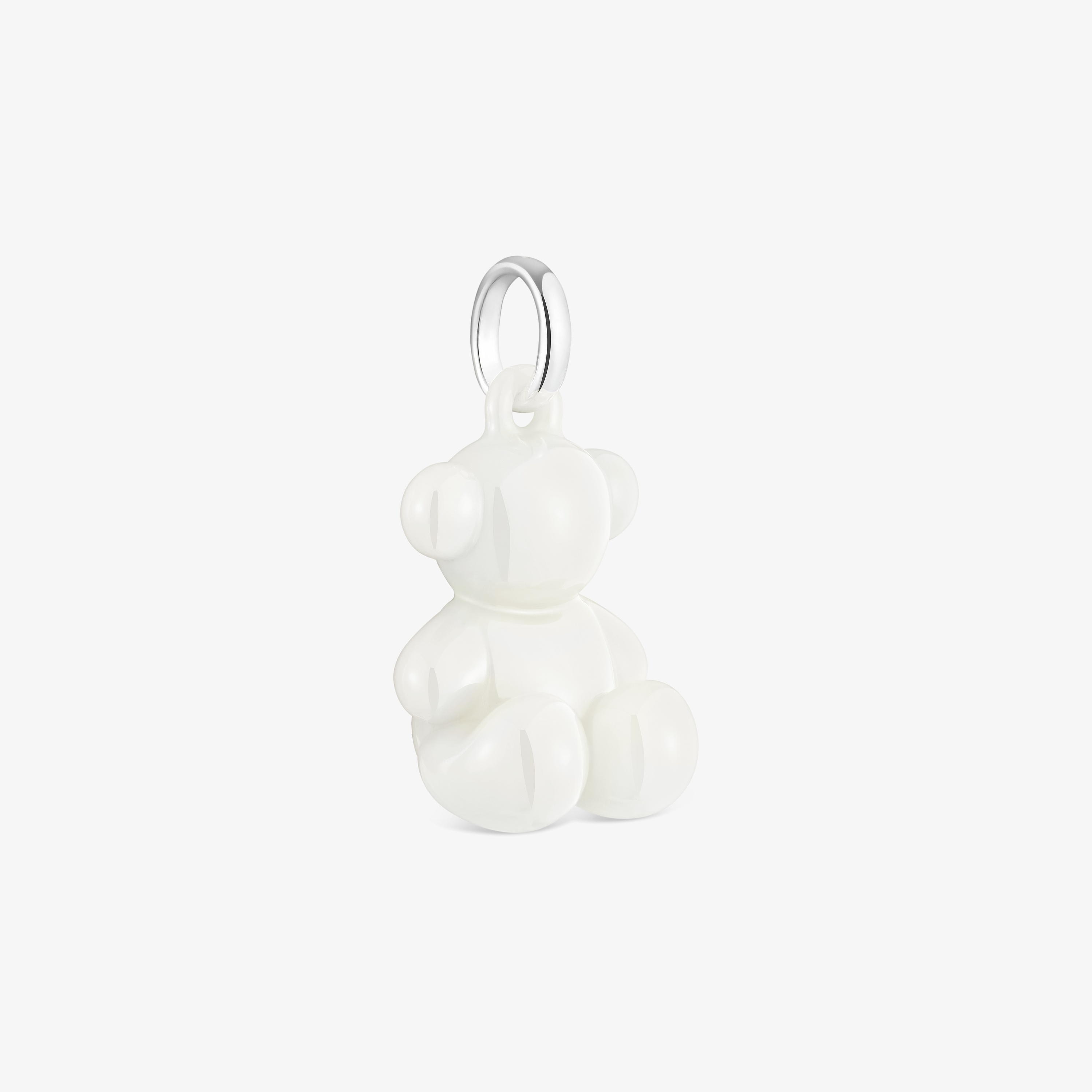 Silver and white ceramic Bear pendant Bold Bear