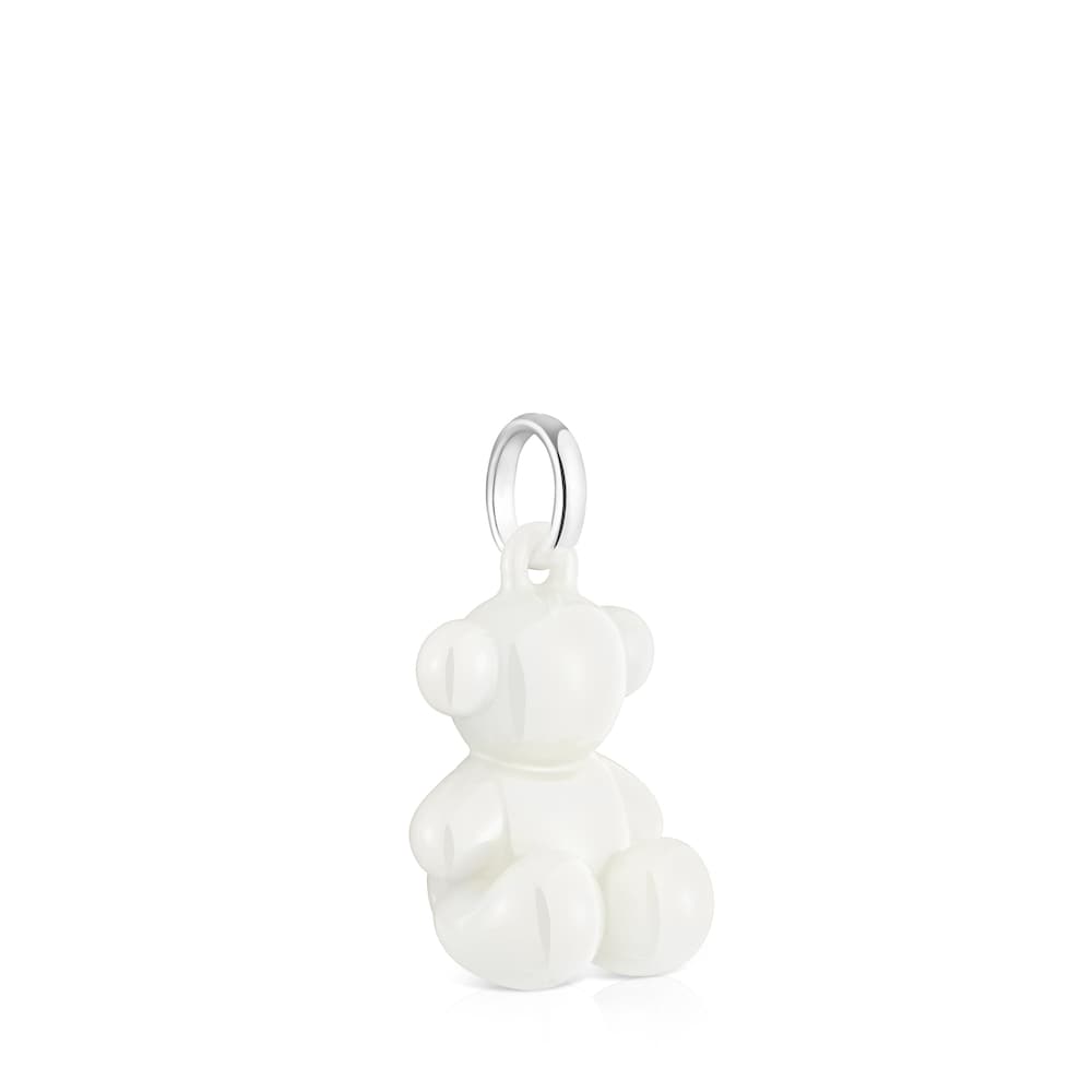Silver and white ceramic Bear pendant Bold Bear