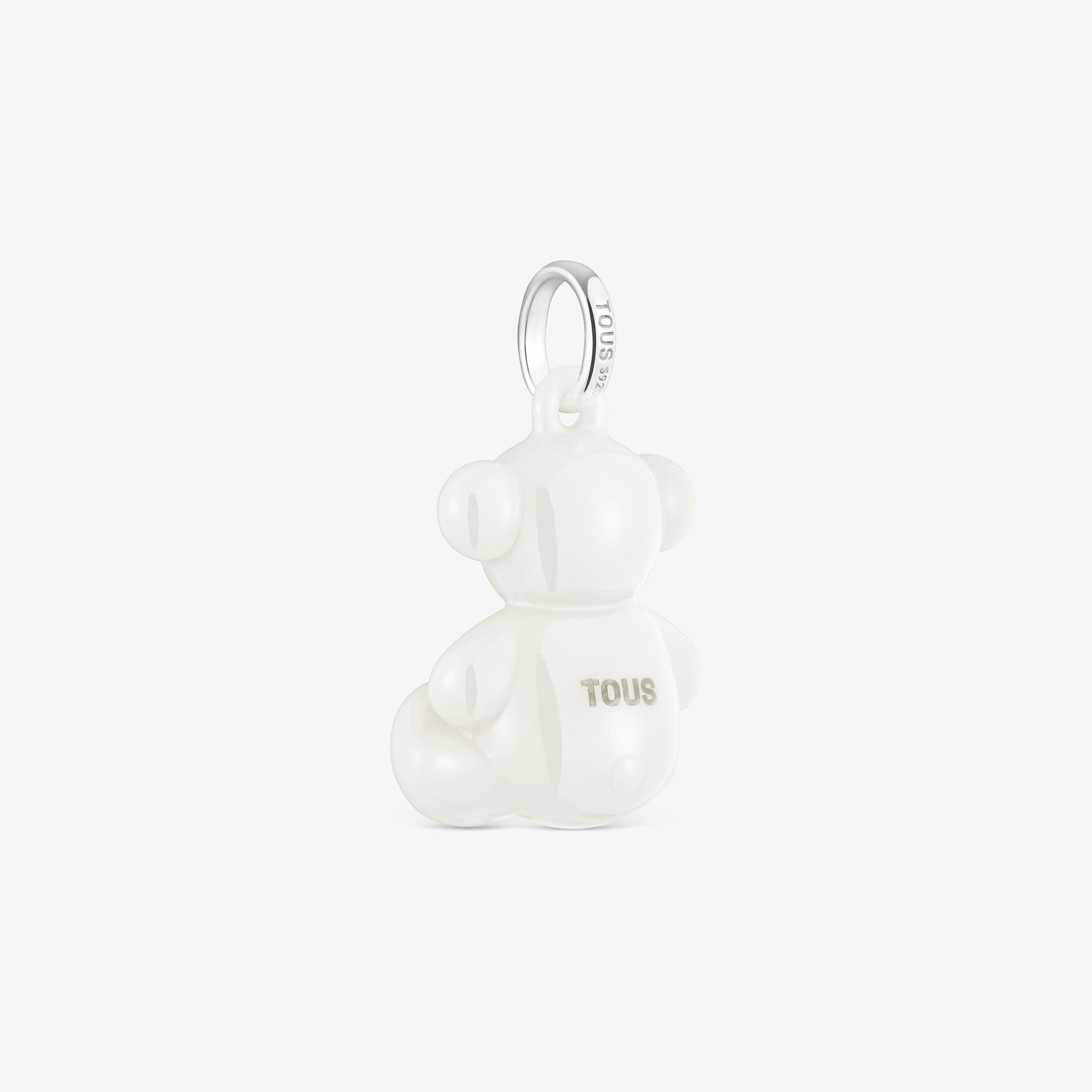 Silver and white ceramic Bear pendant Bold Bear