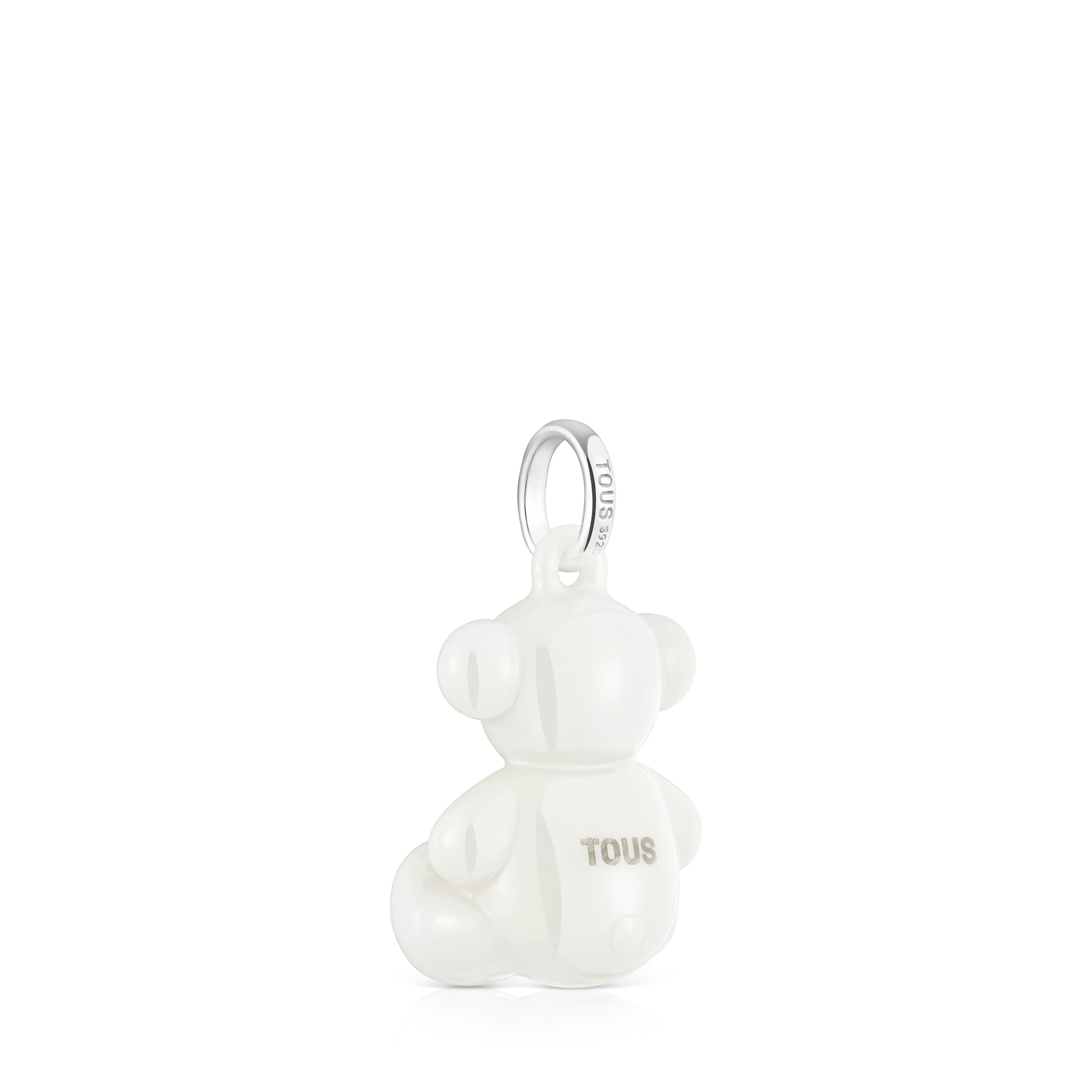 Silver and white ceramic Bear pendant Bold Bear