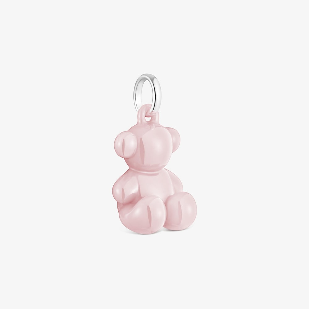Silver and pink ceramic Bear pendant Bold Bear