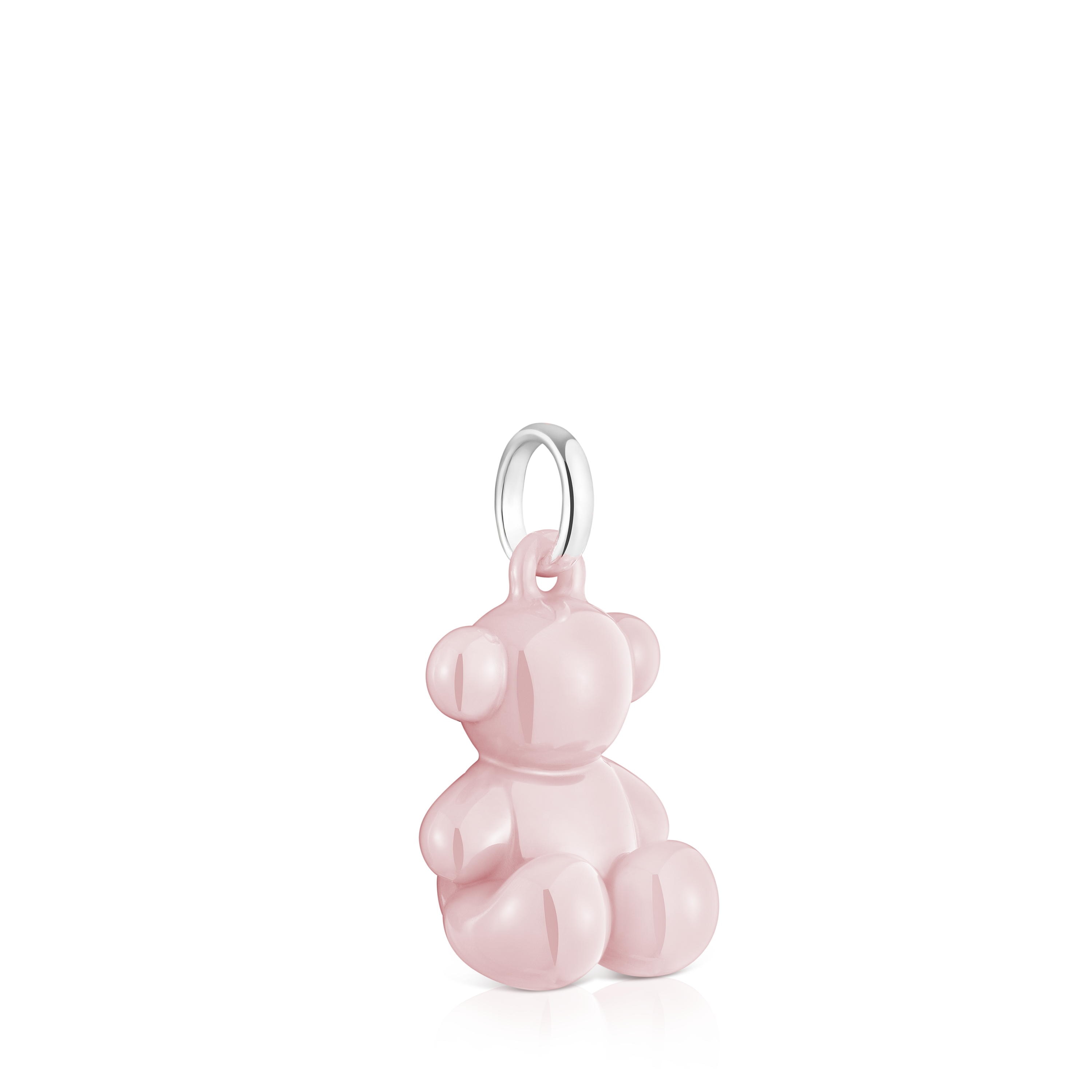 Silver and pink ceramic Bear pendant Bold Bear