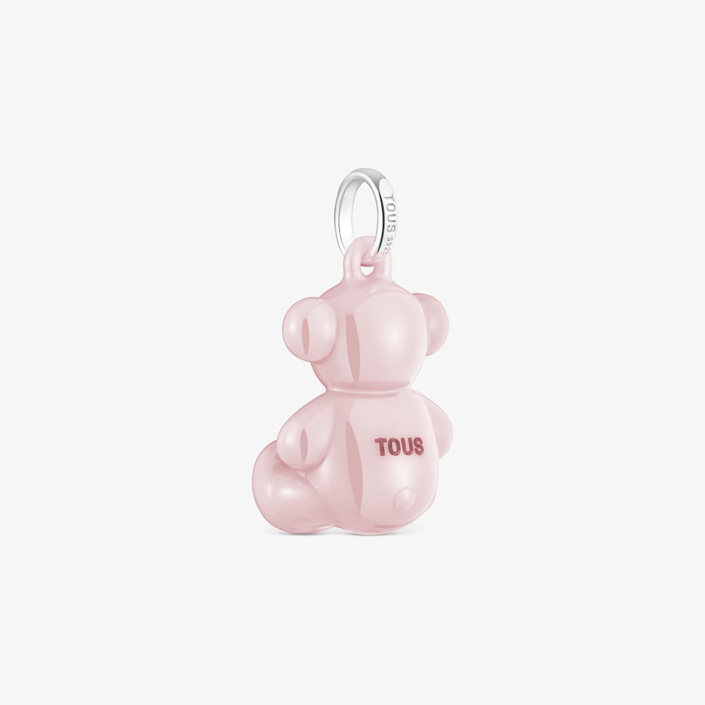Silver and pink ceramic Bear pendant Bold Bear