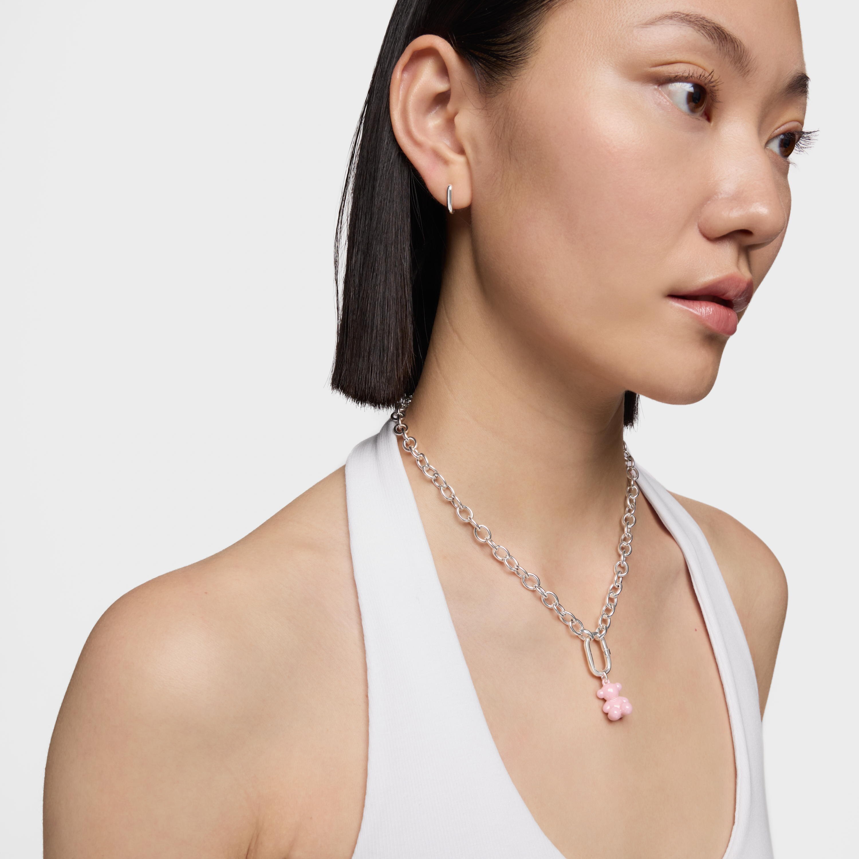 Silver and pink ceramic Bear pendant Bold Bear