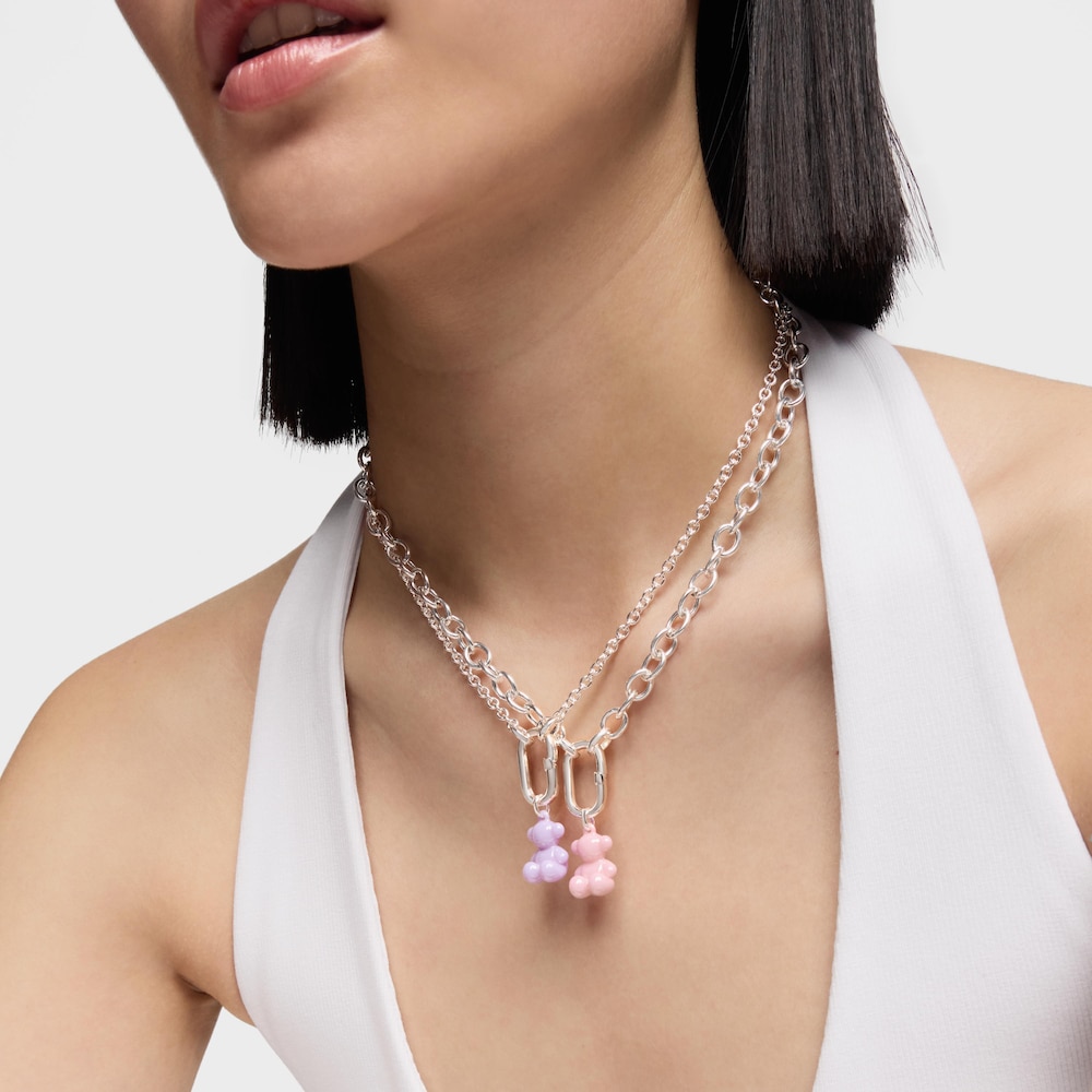 Silver and pink ceramic Bear pendant Bold Bear