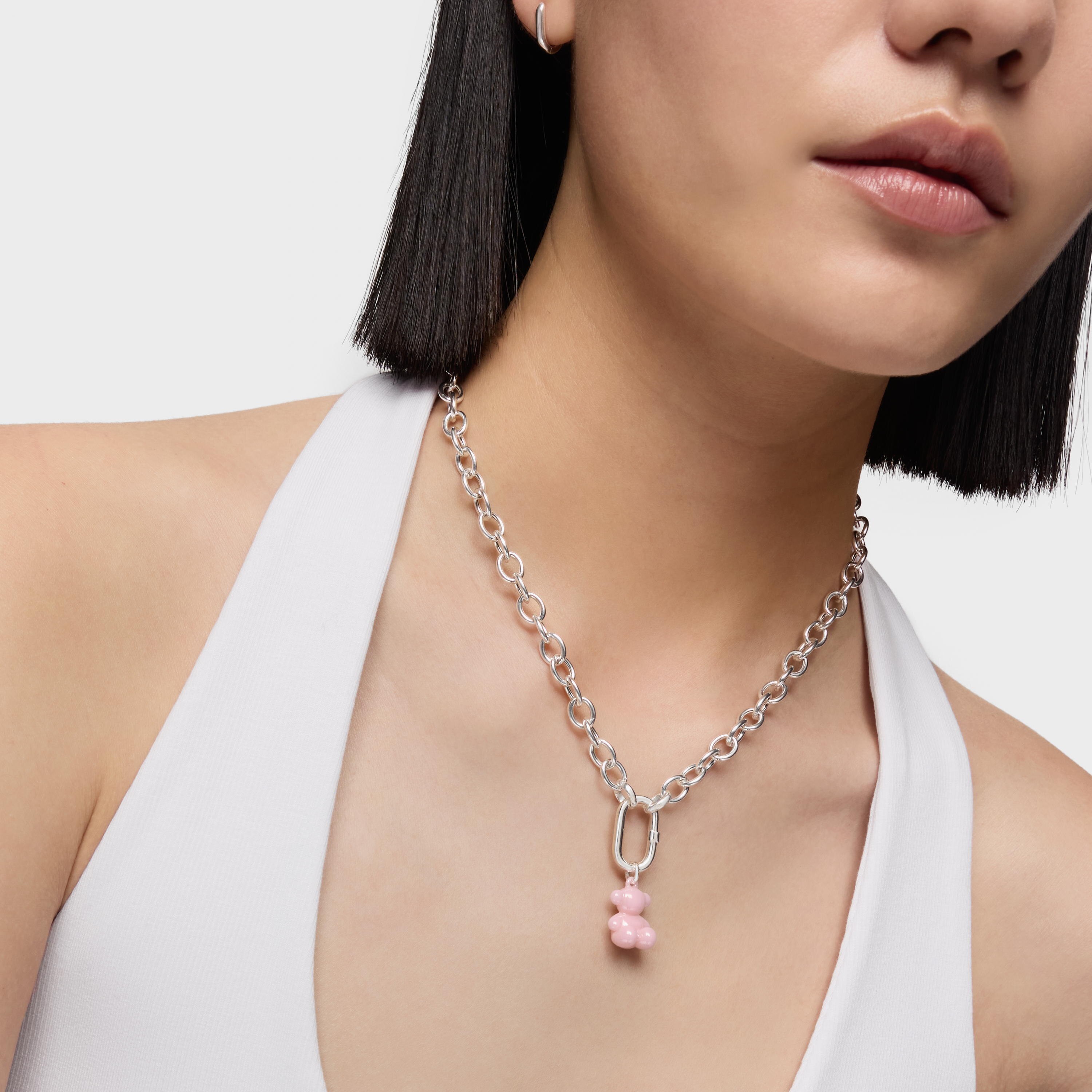 Silver and pink ceramic Bear pendant Bold Bear