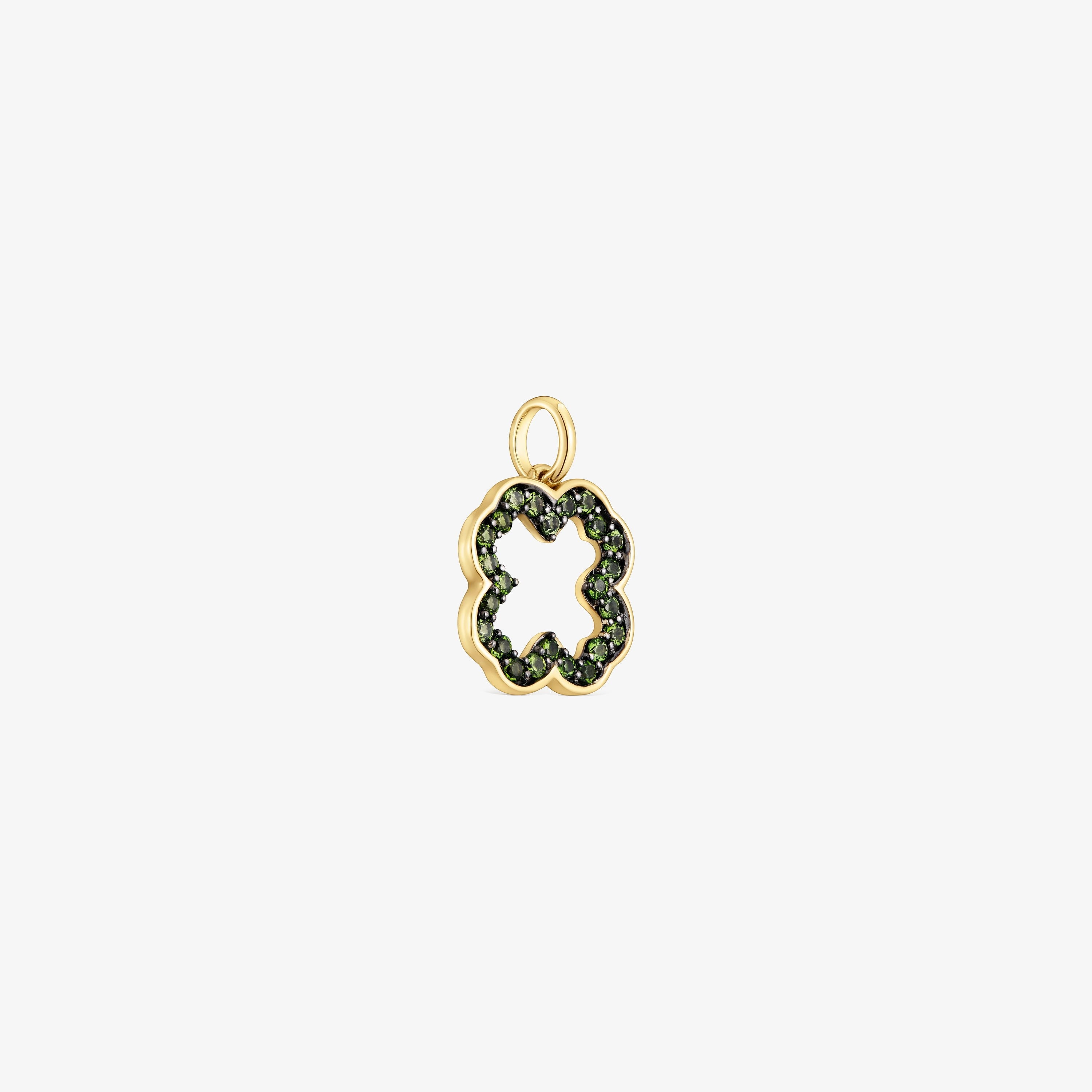 14K solid gold clover Pendant with chrome diopside Medallions
