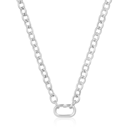 Silver chain Necklace with ring Hold Oval
