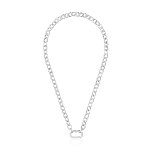 Silver chain Necklace with ring Hold Oval