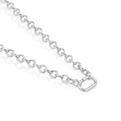 Silver chain Necklace with ring Hold Oval