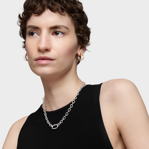 Silver chain Necklace with ring Hold Oval