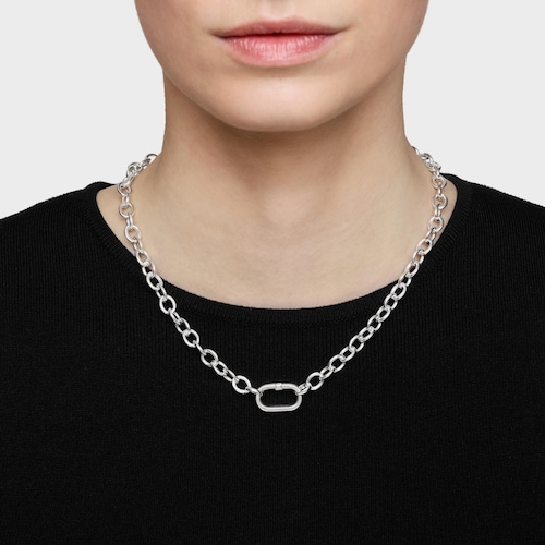 Silver chain Necklace with ring Hold Oval