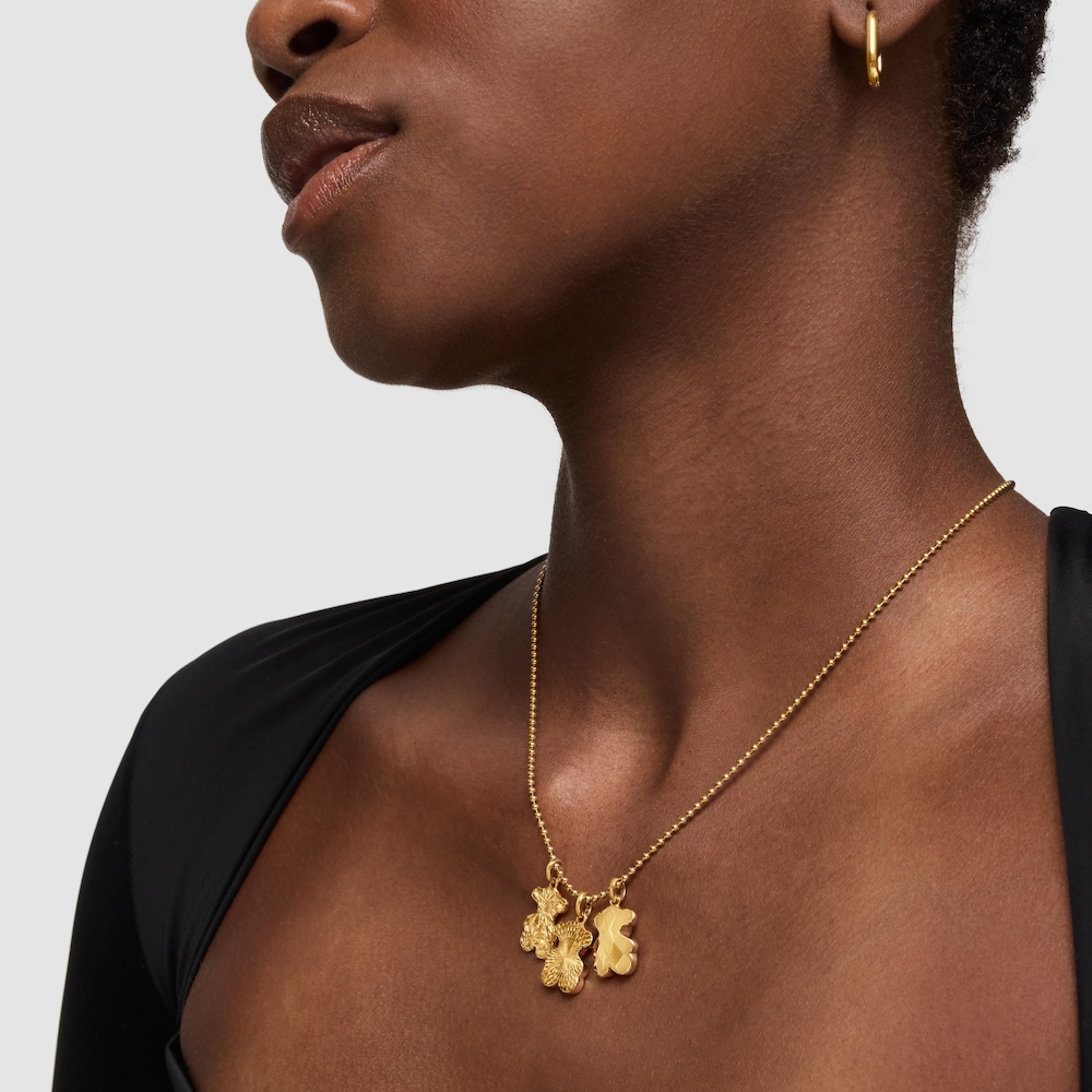 Teksturowany Wisiorek z misiem ze srebra powlekanego złotem 18-karatowym TOUS Sweet Dolls.