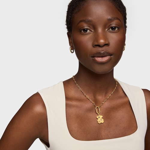 Colgante oso con baño de oro 18 kt sobre plata y zafiros creados en laboratorio Sweet Dolls LGG