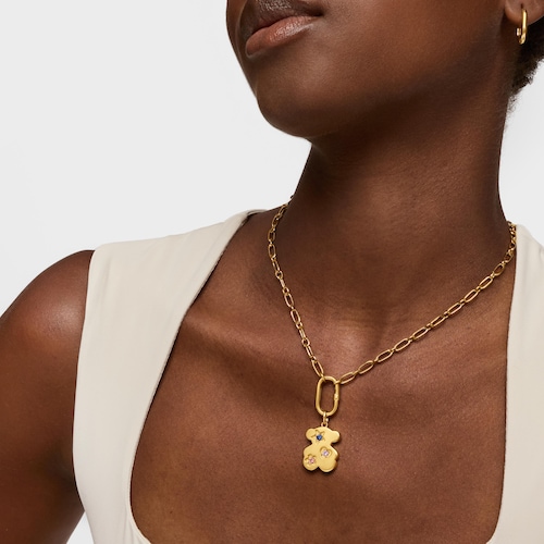 Colgante oso con baño de oro 18 kt sobre plata y zafiros creados en laboratorio Sweet Dolls LGG