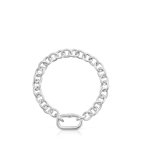 Pulsera cadena de plata y anilla Hold Oval