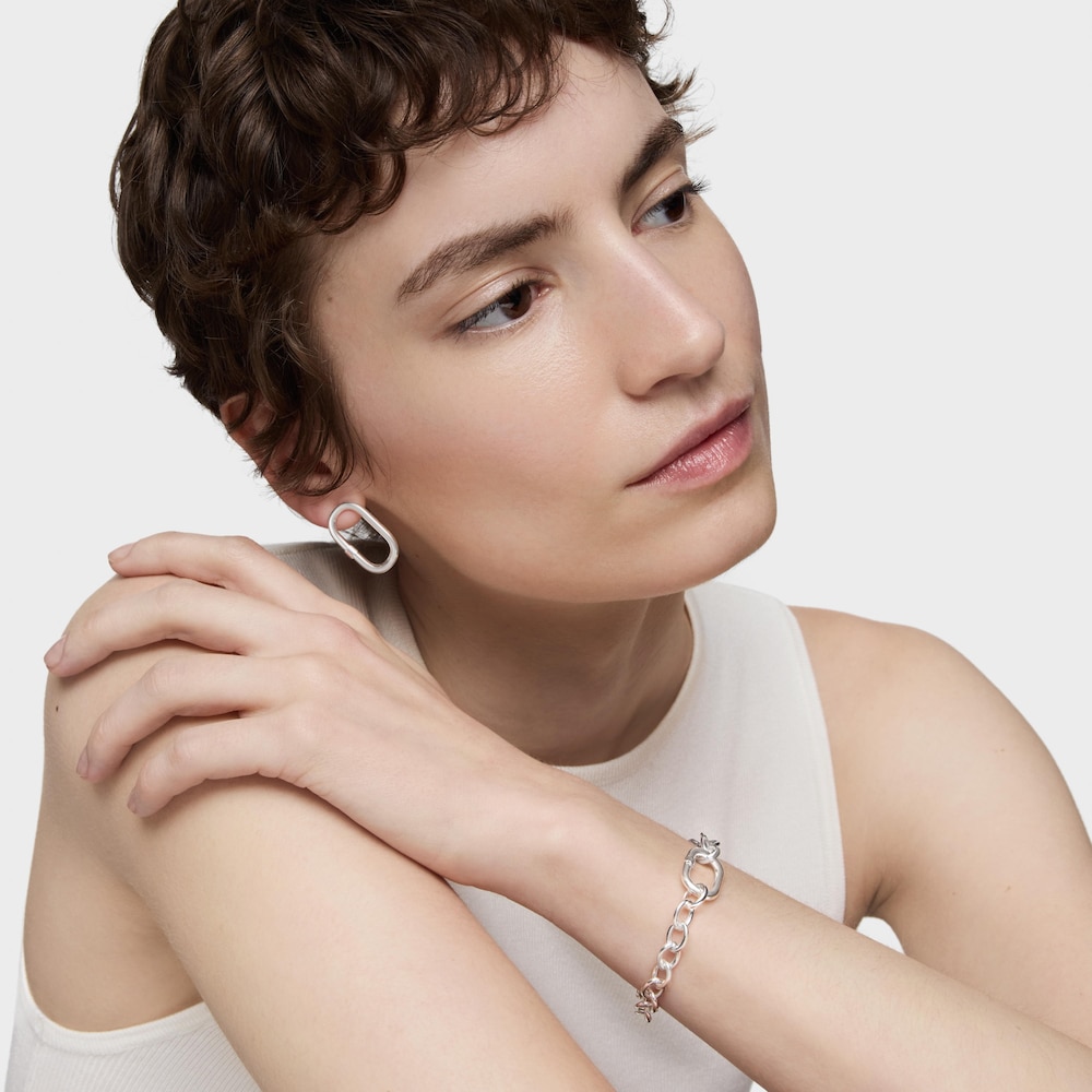 Silver chain Bracelet with ring Hold Oval