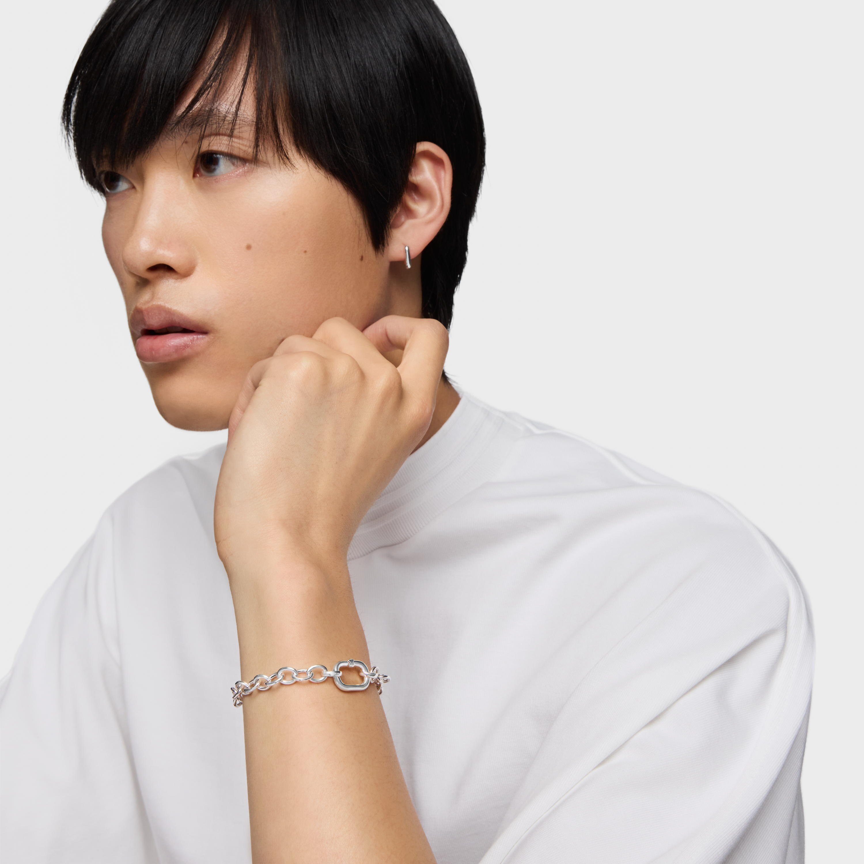 Silver chain Bracelet with ring Hold Oval